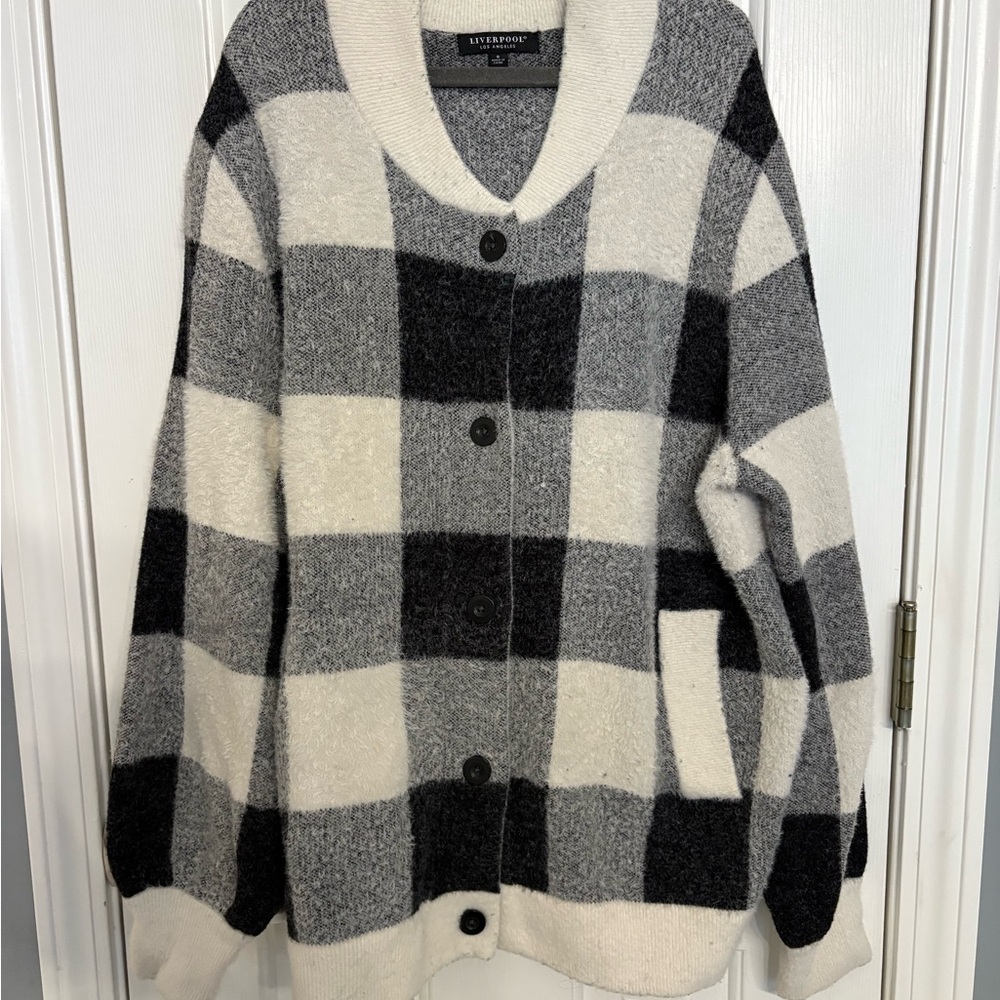 Liverpool Los Angeles Buffalo Check Sweater Bomber Jacket, S, Rustic Cabin Cozy